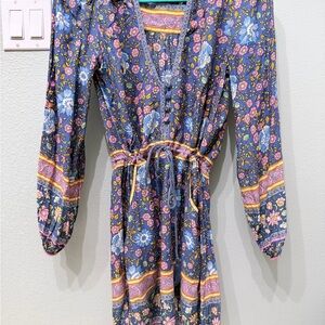 Spell Navy Floral V-Neck Dress with Pink & Yellow Accents